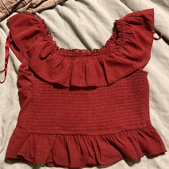 Red Ruffled Peplum Blouse - Picture 5 of 5